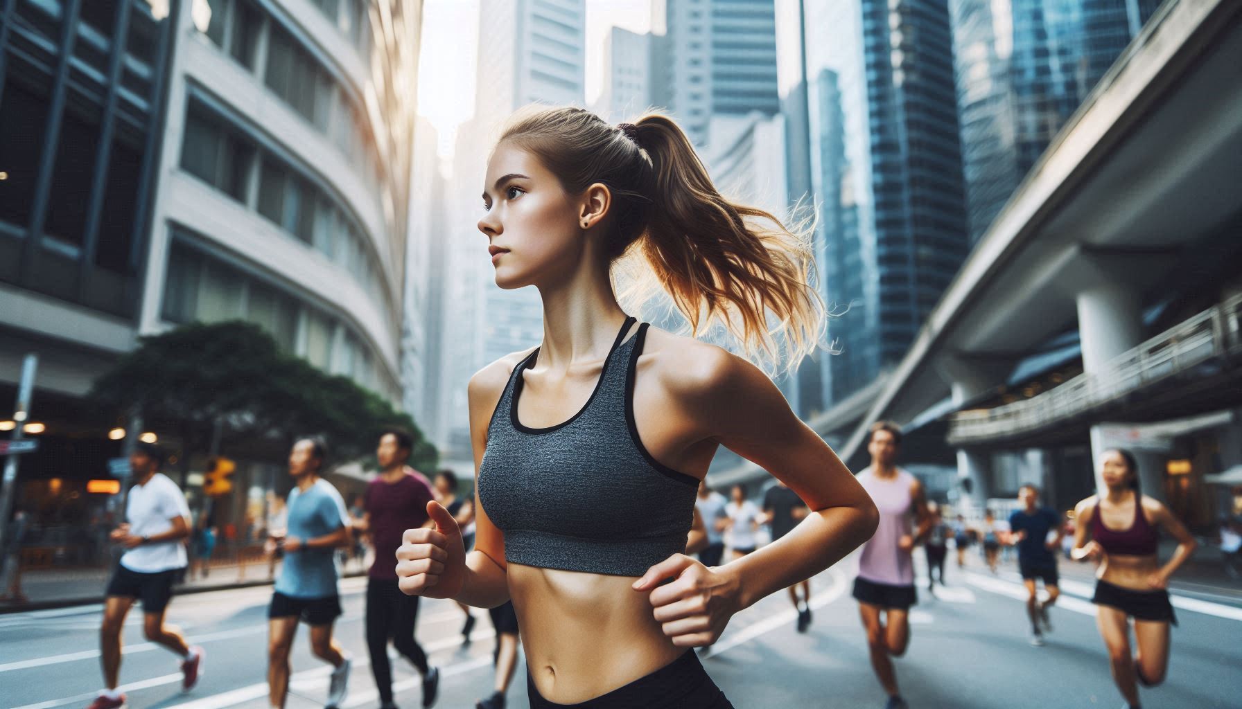 街中をランニングしている女性