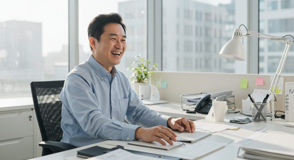 元気に午後の仕事をする人のイメージ