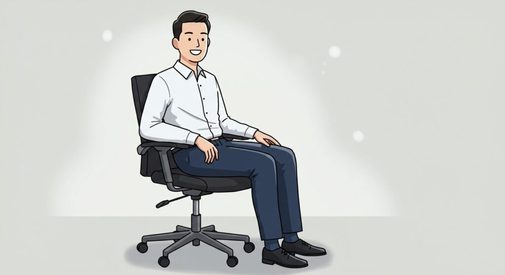 笑顔で椅子に座っているサラリーマンのイラスト